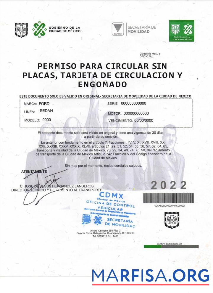 Downloadable Mexico Permiso Para Circular Sin Placas sample
